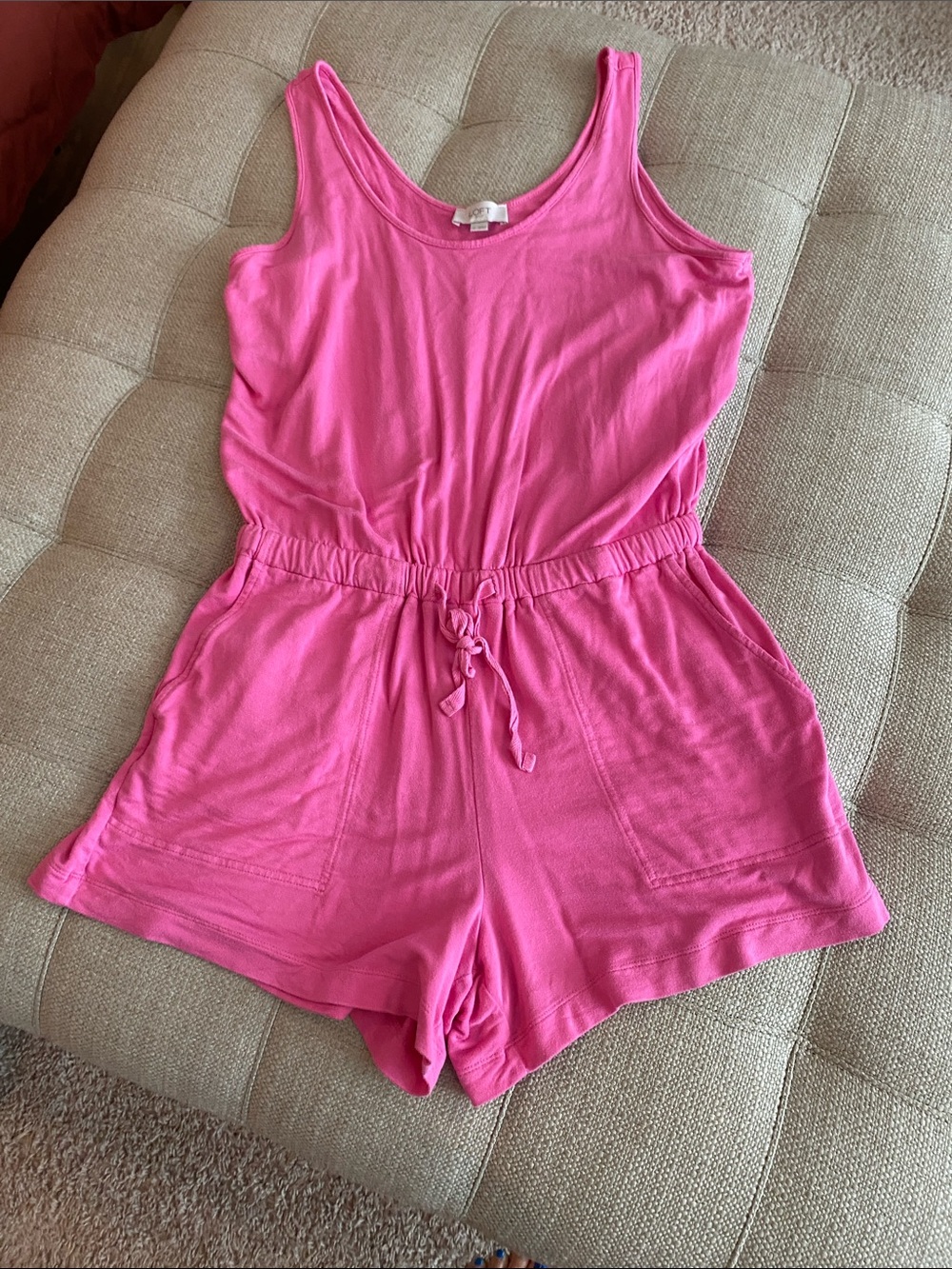 LOFT Hot Pink Sleeveless Knit Romper with Drawstring
